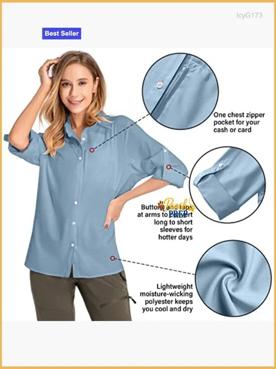 UPF 50 Long Sleeve Quick Dry Active Shirt for Hiking Fishing Travel - Picture 6 of 7